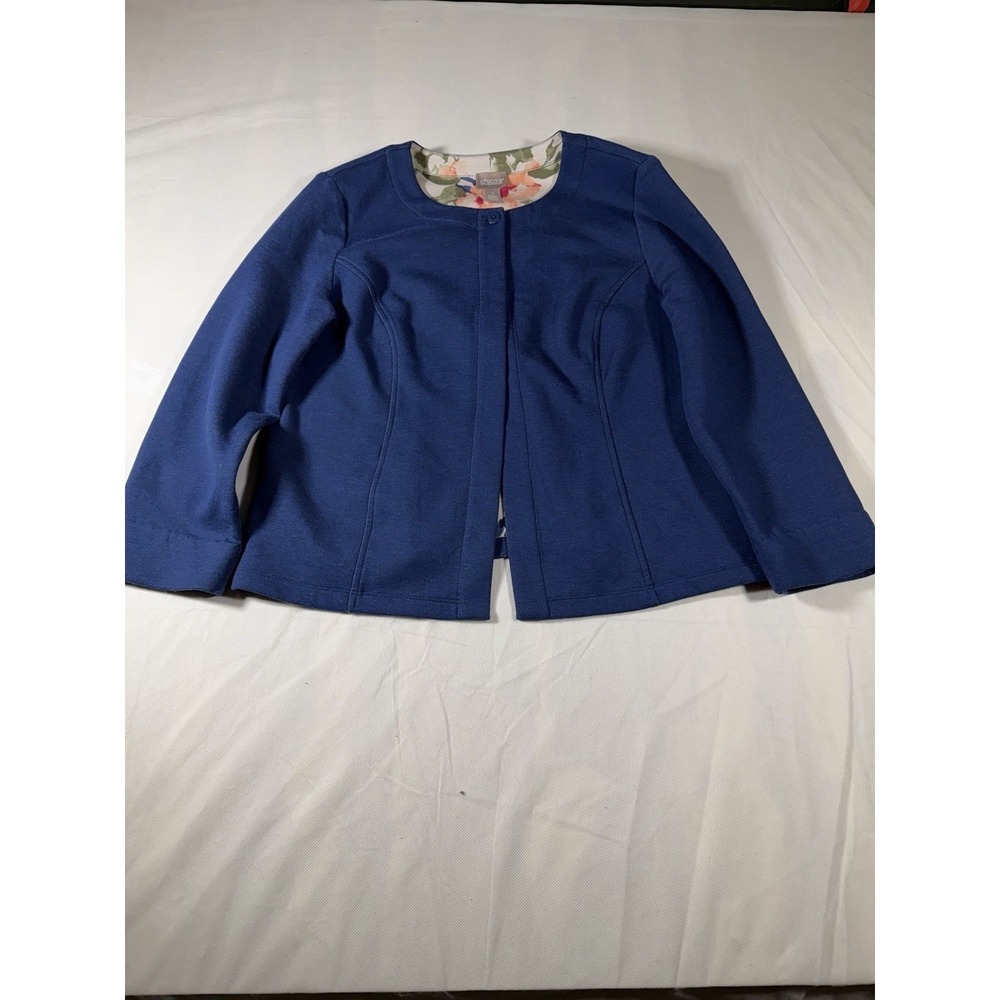 Chicos Collarless Blue Floral Ponte Jacket Womens 1 XL